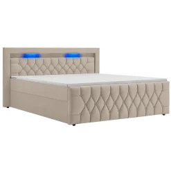 Boxspringbett Leona - Samt Bettgestell mit Federkernmatratze, Topper und LED-Beleuchtung