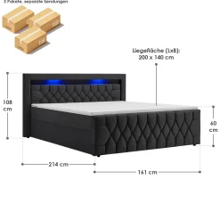 Boxspringbett Leona - Samt Bettgestell mit Federkernmatratze, Topper und LED-Beleuchtung