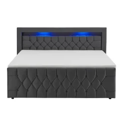 Boxspringbett Leona - Samt Bettgestell mit Federkernmatratze, Topper und LED-Beleuchtung