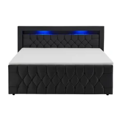 Boxspringbett Leona - Samt Bettgestell mit Federkernmatratze, Topper und LED-Beleuchtung
