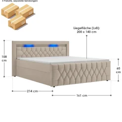 Boxspringbett Leona - Samt Bettgestell mit Federkernmatratze, Topper und LED-Beleuchtung