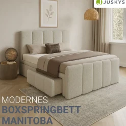 Boxspringbett Manitoba - Bouclé-Stoff Komfortables Boxspringbett 180 x 200 cm mit oder ohne Bettkasten