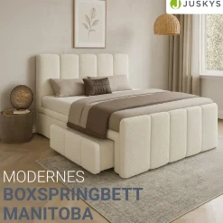 Boxspringbett Manitoba - Bouclé-Stoff Komfortables Boxspringbett 180 x 200 cm mit oder ohne Bettkasten