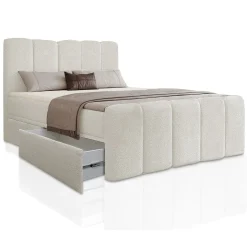 Boxspringbett Manitoba - Bouclé-Stoff Komfortables Boxspringbett 180 x 200 cm mit oder ohne Bettkasten