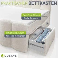 Boxspringbett Manitoba - Bouclé-Stoff Komfortables Boxspringbett 180 x 200 cm mit oder ohne Bettkasten