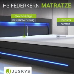 Boxspringbett Norfolk - Kunstleder Bettgestell mit Federkernmatratze, Topper und LED-Beleuchtung