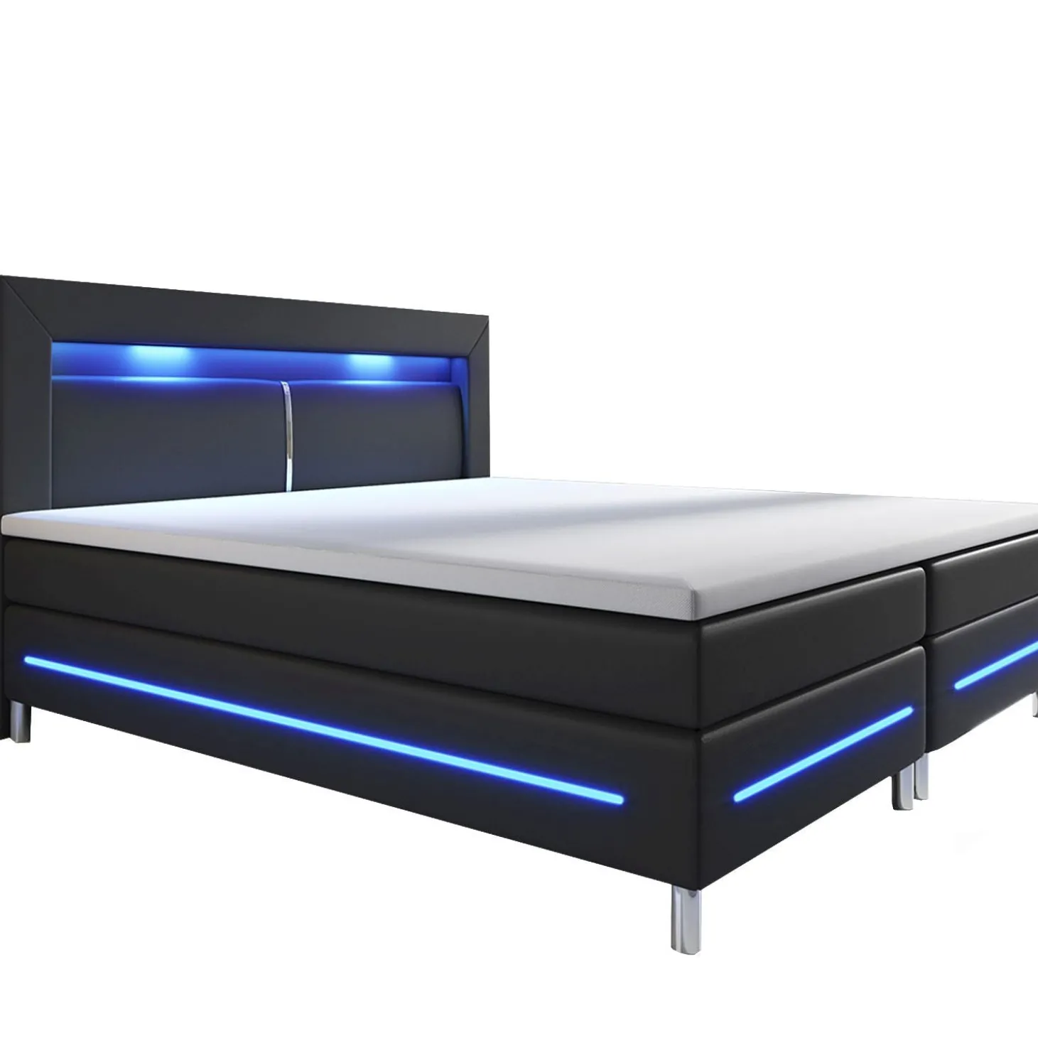 Boxspringbett Norfolk - Kunstleder Bettgestell mit Federkernmatratze, Topper und LED-Beleuchtung