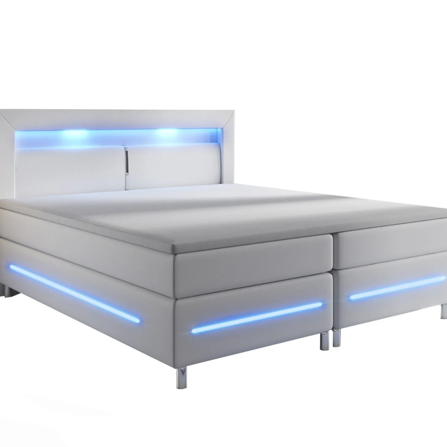 Boxspringbett Norfolk - Kunstleder Bettgestell mit Federkernmatratze, Topper und LED-Beleuchtung