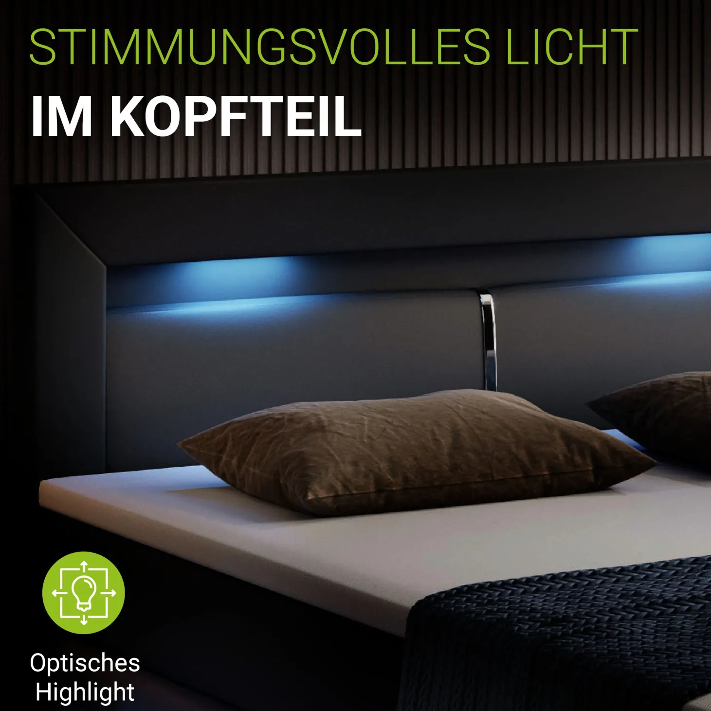 Boxspringbett Norfolk - Kunstleder Bettgestell mit Federkernmatratze, Topper und LED-Beleuchtung