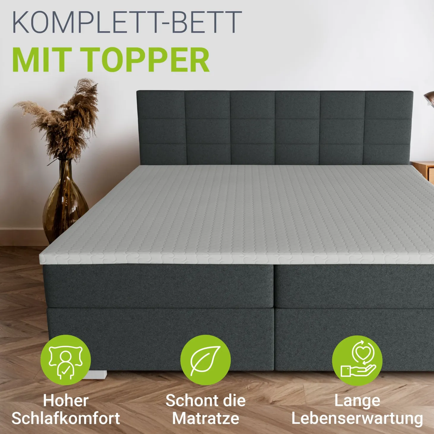 Boxspringbett Seattle - Malmo-Stoff Eleganz & Komfort: Gepolstertes Kopfteil, Federkernmatratze