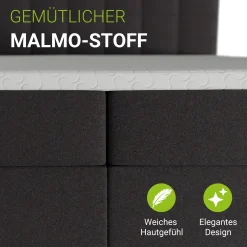 Boxspringbett Seattle - Malmo-Stoff Eleganz & Komfort: Gepolstertes Kopfteil, Federkernmatratze