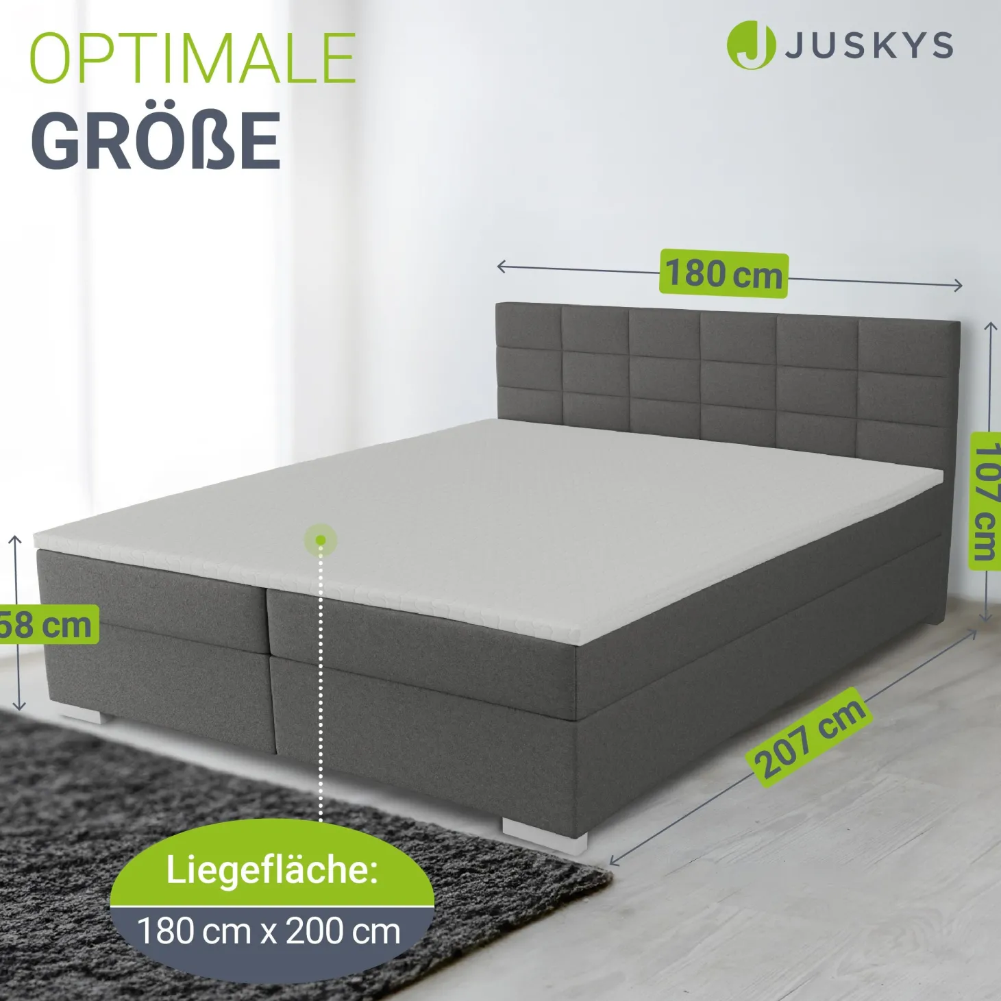 Boxspringbett Seattle - Malmo-Stoff Eleganz & Komfort: Gepolstertes Kopfteil, Federkernmatratze