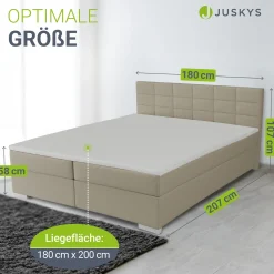 Boxspringbett Seattle - Malmo-Stoff Eleganz & Komfort: Gepolstertes Kopfteil, Federkernmatratze