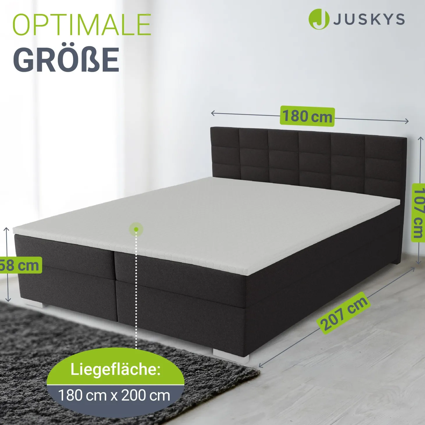 Boxspringbett Seattle - Malmo-Stoff Eleganz & Komfort: Gepolstertes Kopfteil, Federkernmatratze
