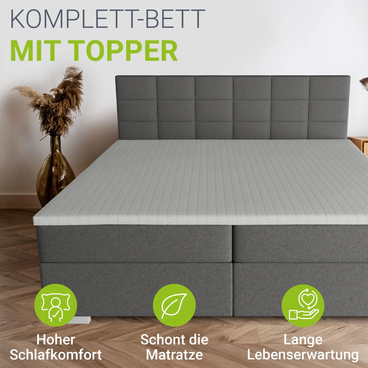 Boxspringbett Seattle - Malmo-Stoff Eleganz & Komfort: Gepolstertes Kopfteil, Federkernmatratze