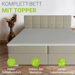 Boxspringbett Seattle - Malmo-Stoff Eleganz & Komfort: Gepolstertes Kopfteil, Federkernmatratze