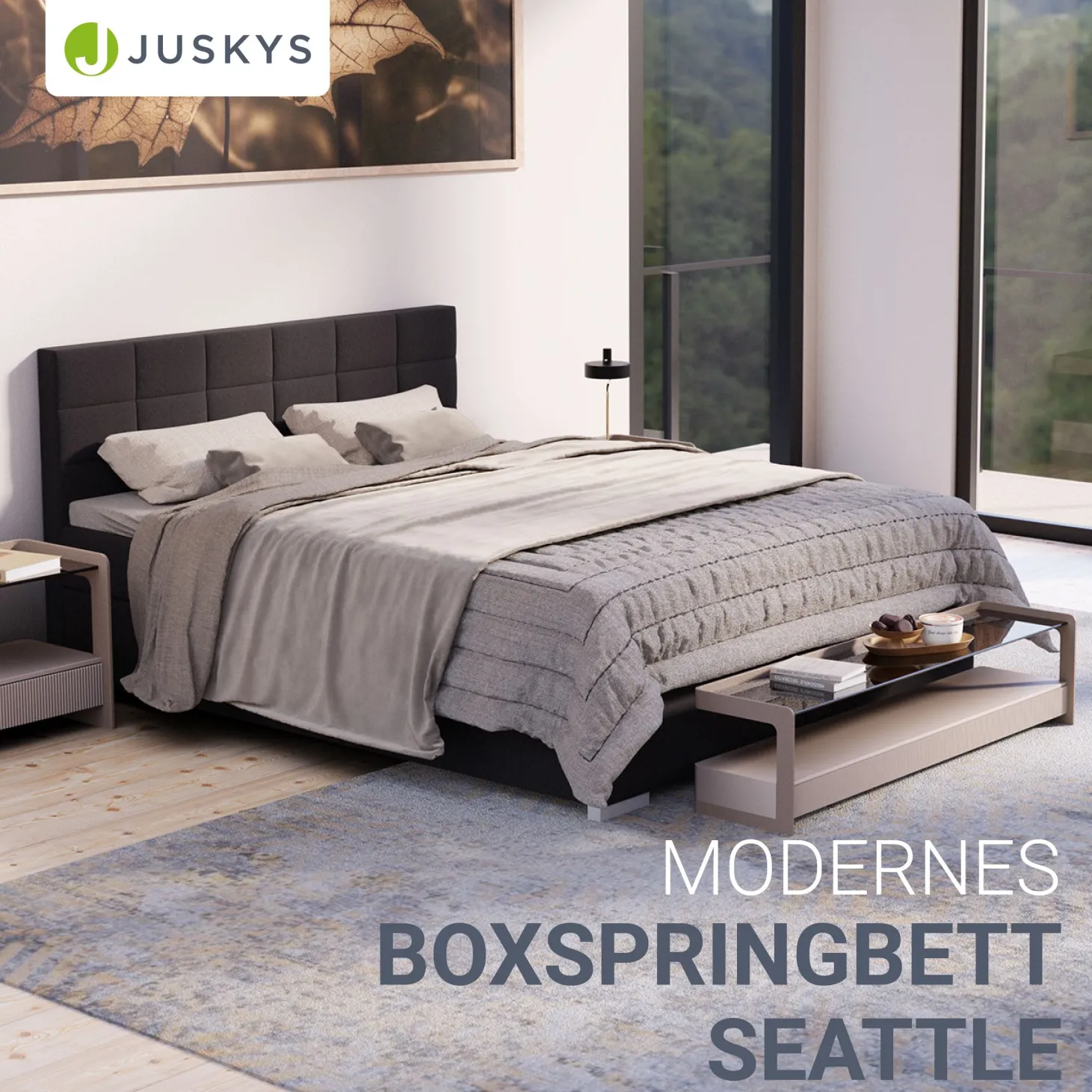 Boxspringbett Seattle - Malmo-Stoff Eleganz & Komfort: Gepolstertes Kopfteil, Federkernmatratze