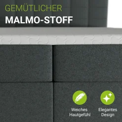 Boxspringbett Seattle - Malmo-Stoff Eleganz & Komfort: Gepolstertes Kopfteil, Federkernmatratze
