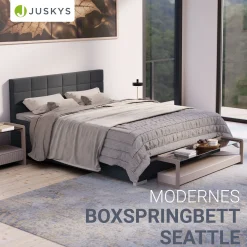 Boxspringbett Seattle - Malmo-Stoff Eleganz & Komfort: Gepolstertes Kopfteil, Federkernmatratze