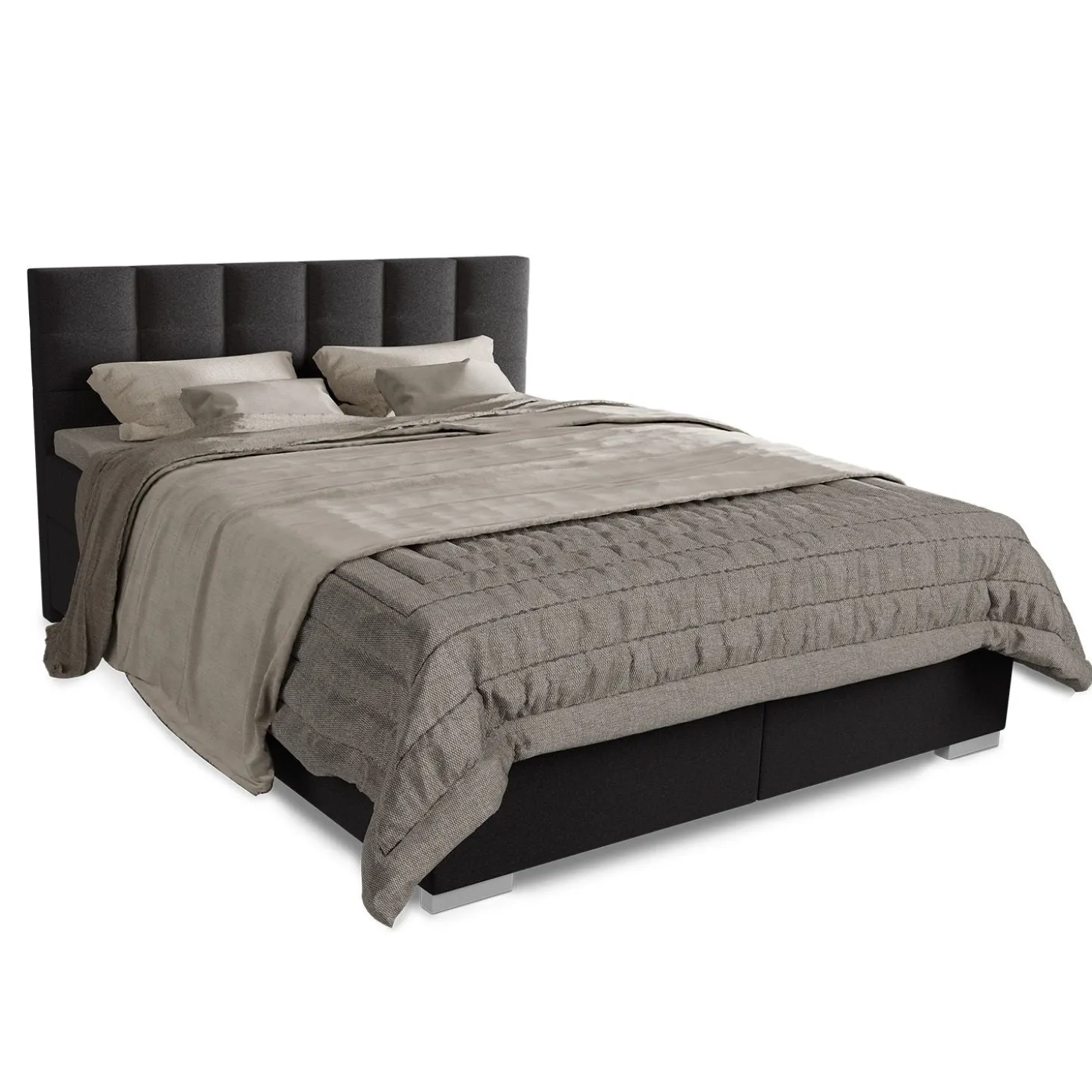 Boxspringbett Seattle - Malmo-Stoff Eleganz & Komfort: Gepolstertes Kopfteil, Federkernmatratze