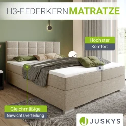 Boxspringbett Seattle - Malmo-Stoff Eleganz & Komfort: Gepolstertes Kopfteil, Federkernmatratze