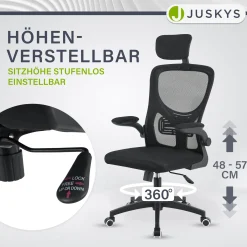 Bürostuhl Baltimore Ergonomischer Stuhl, höhenverstellbar mit Kopf- & Lendenstütze