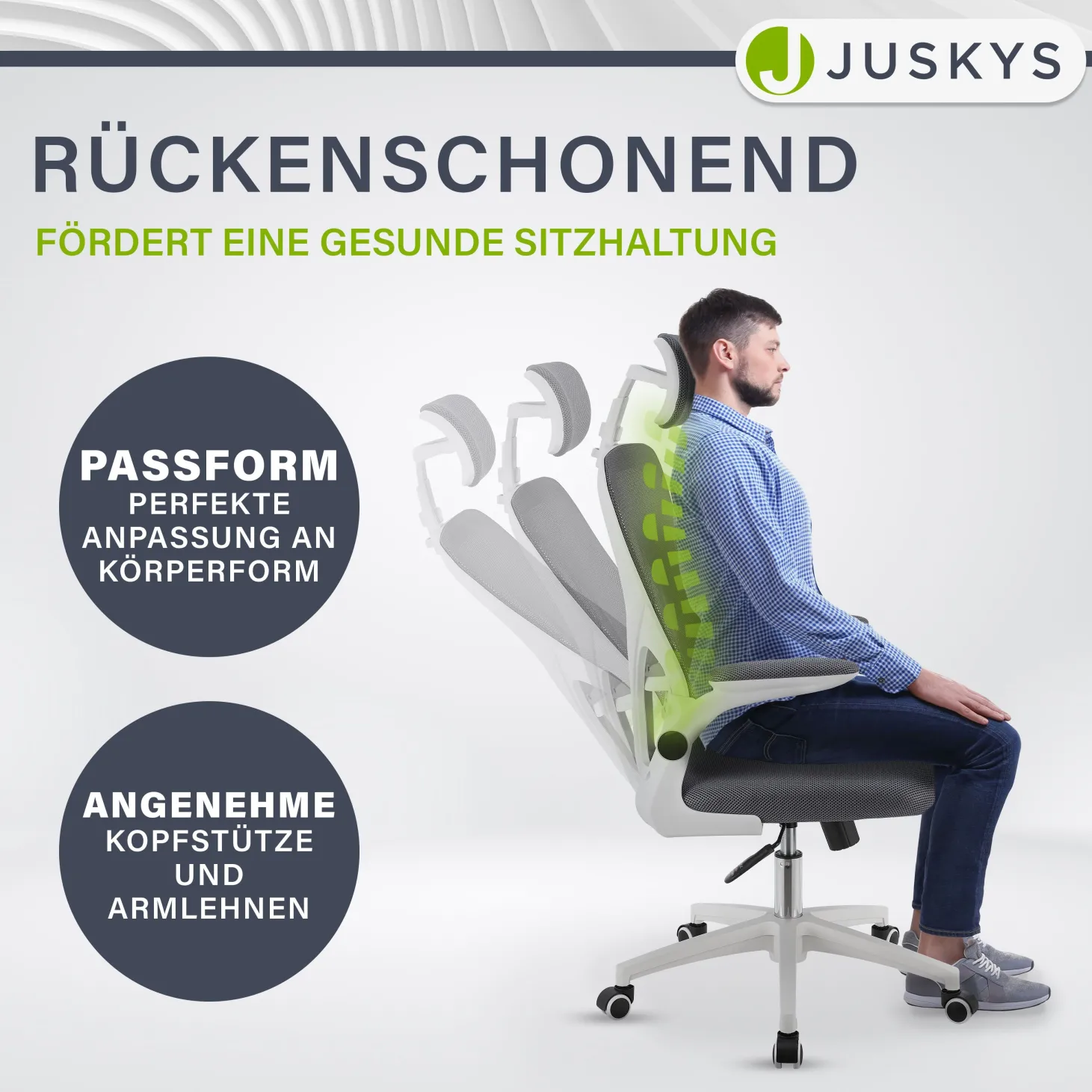 Bürostuhl Baltimore Ergonomischer Stuhl, höhenverstellbar mit Kopf- & Lendenstütze