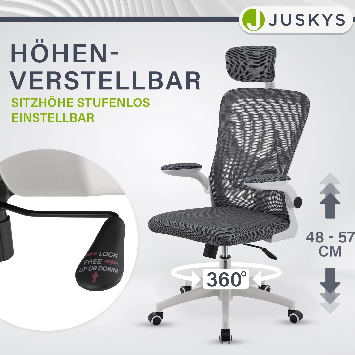 Bürostuhl Baltimore Ergonomischer Stuhl, höhenverstellbar mit Kopf- & Lendenstütze