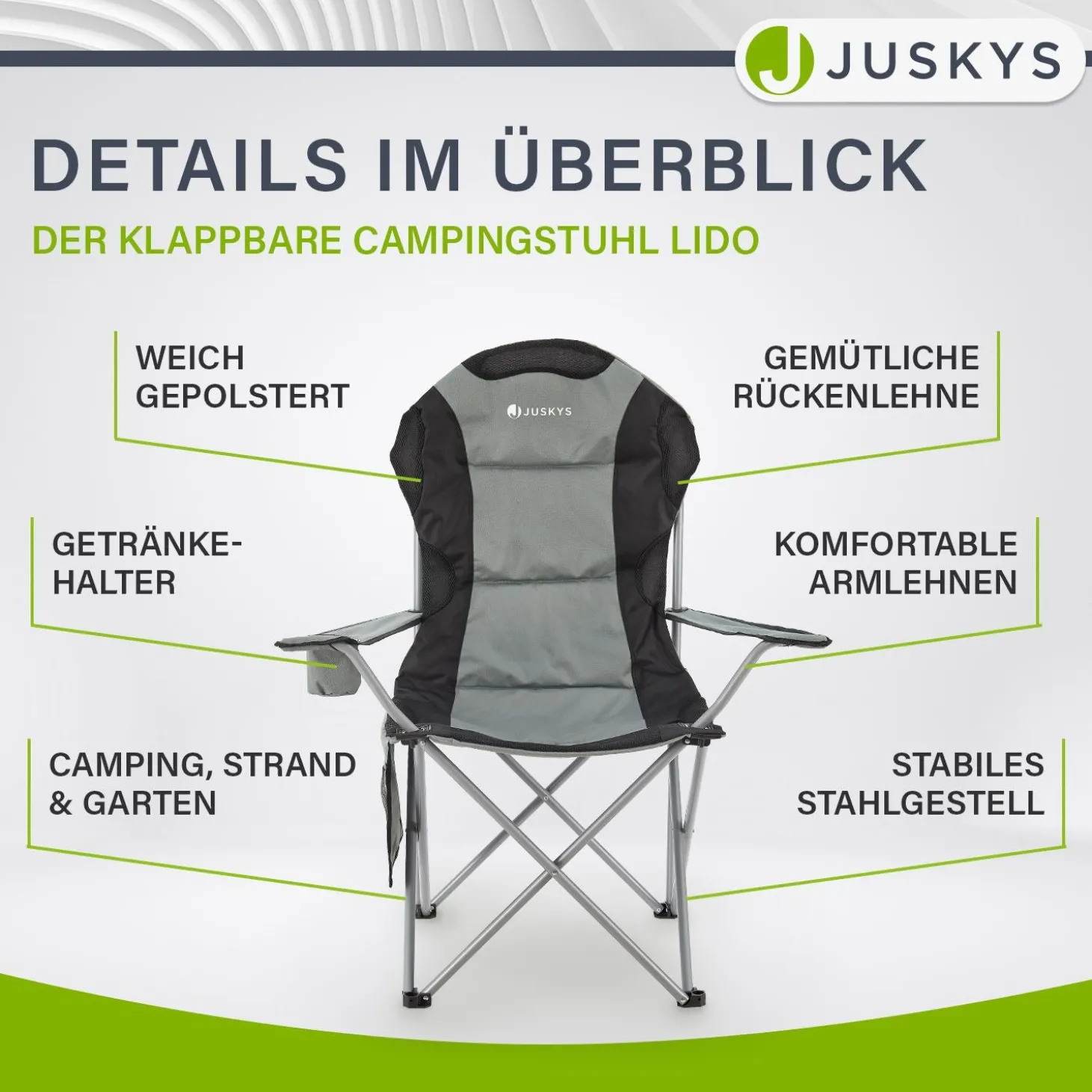Campingstuhl Lido Gepolsterter Klappstuhl mit Getränkehalter & Tasche