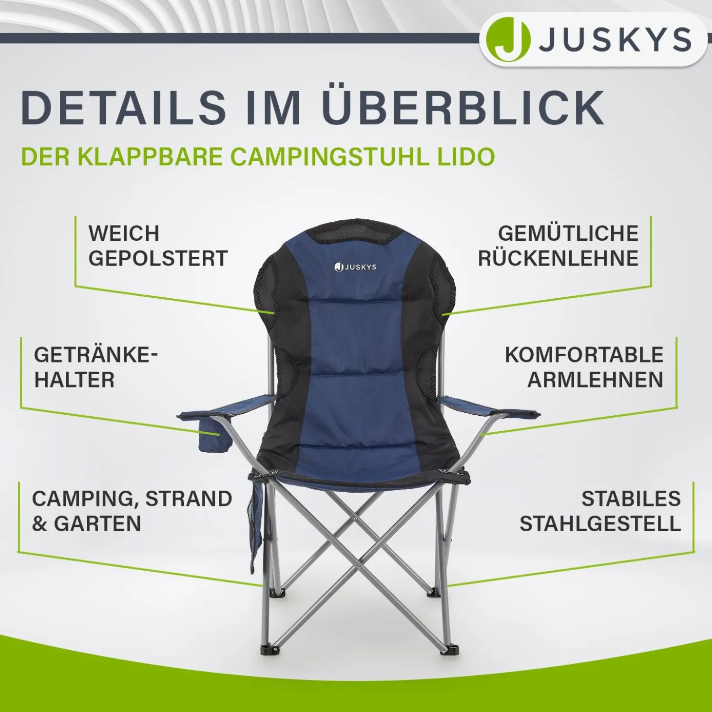 Campingstuhl Lido Gepolsterter Klappstuhl mit Getränkehalter & Tasche