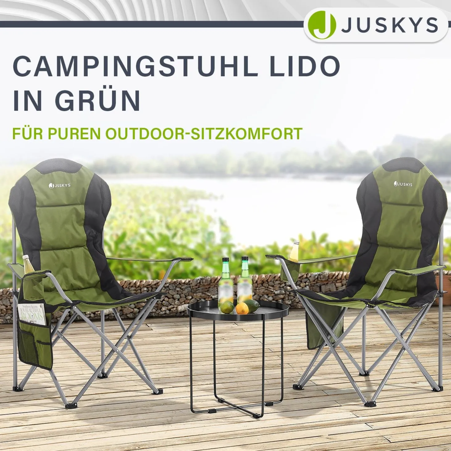Campingstuhl Lido Gepolsterter Klappstuhl mit Getränkehalter & Tasche