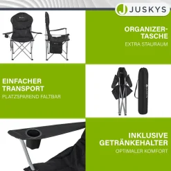 Campingstuhl Lido Gepolsterter Klappstuhl mit Getränkehalter & Tasche