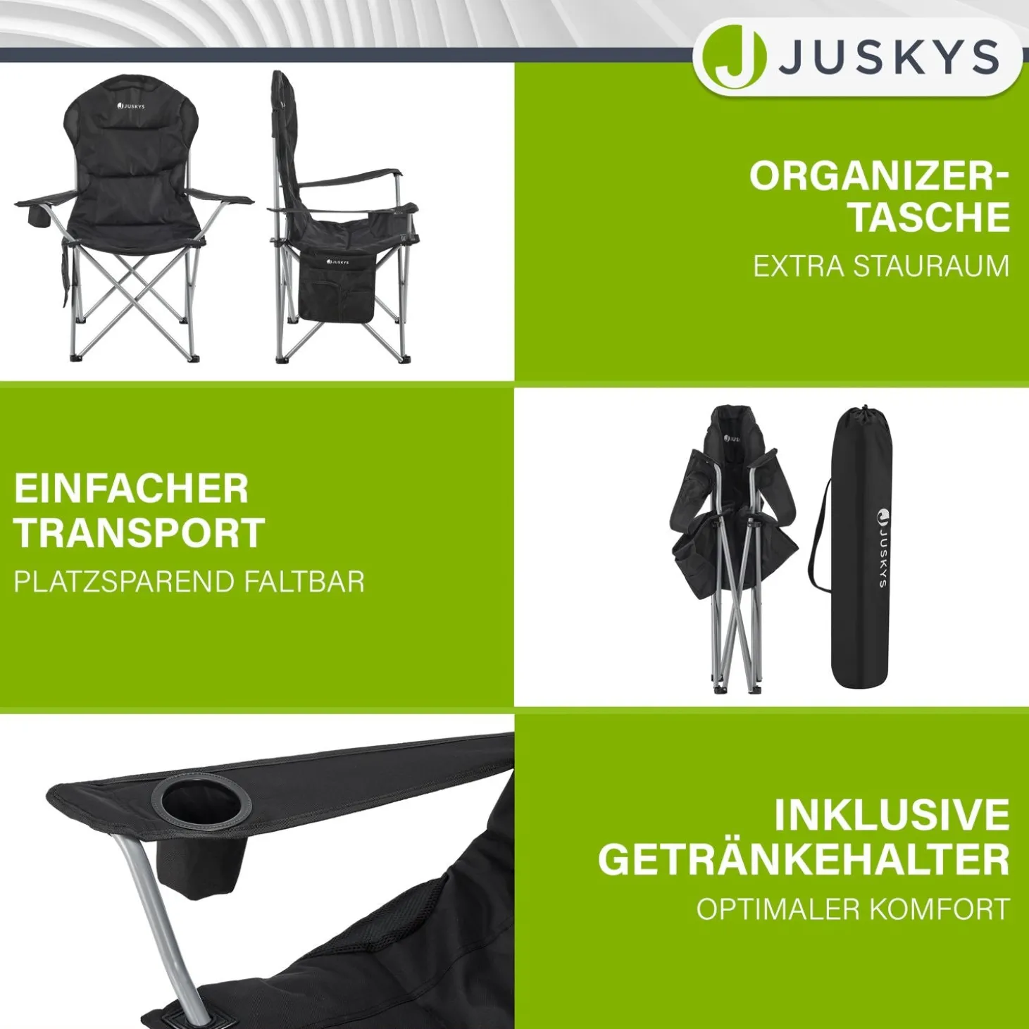 Campingstuhl Lido Gepolsterter Klappstuhl mit Getränkehalter & Tasche