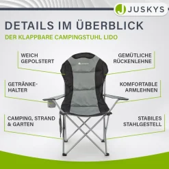 Campingstuhl Lido Gepolsterter Klappstuhl mit Getränkehalter & Tasche