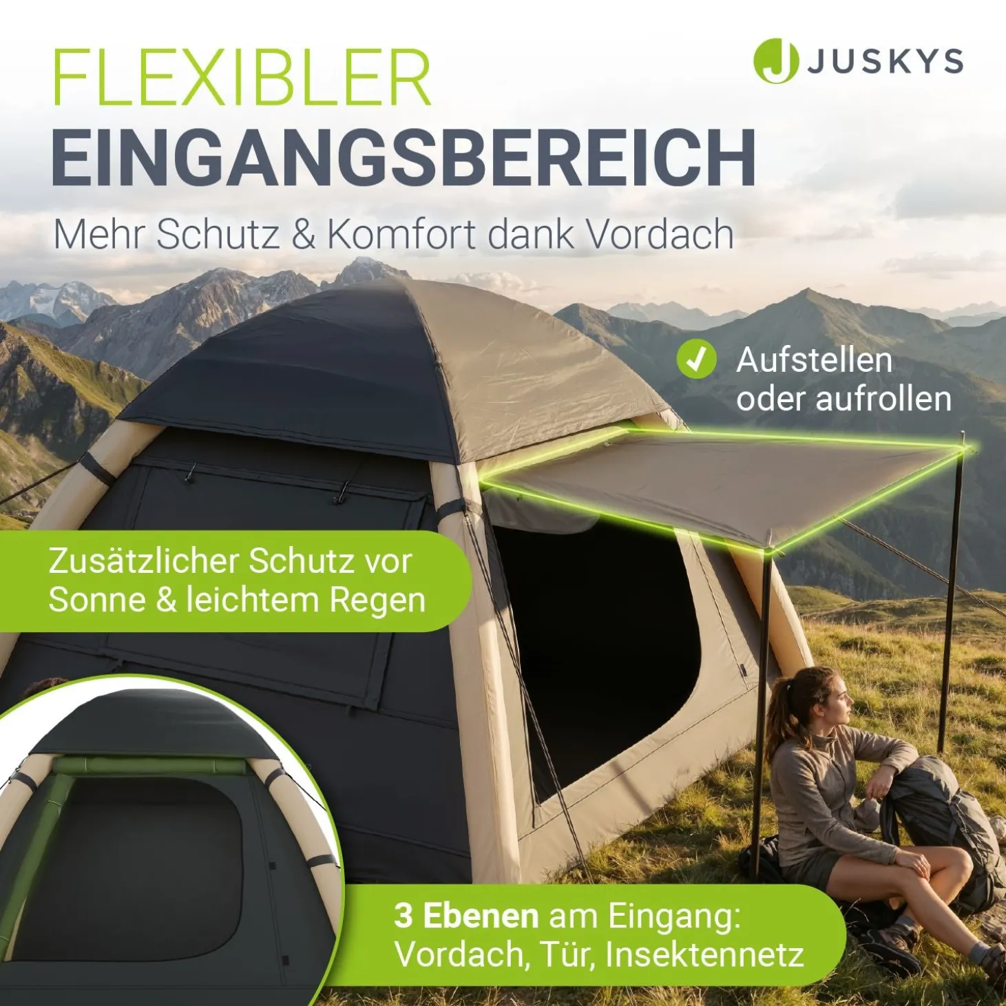 Campingzelt aufblasbar für 1-4 Personen Luftzelt wasserdicht mit einfachem & schnellem Aufbau