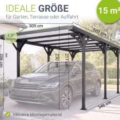 Carport 5x3 m - diverse Modelle Schützender Stellplatz mit Oberlicht und Regenrinne
