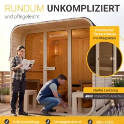 Cube Fasssauna Fjora XL Für 6 Personen | 228 x 220 x 225 cm (LxBxH) | 9 kW Saunaofen