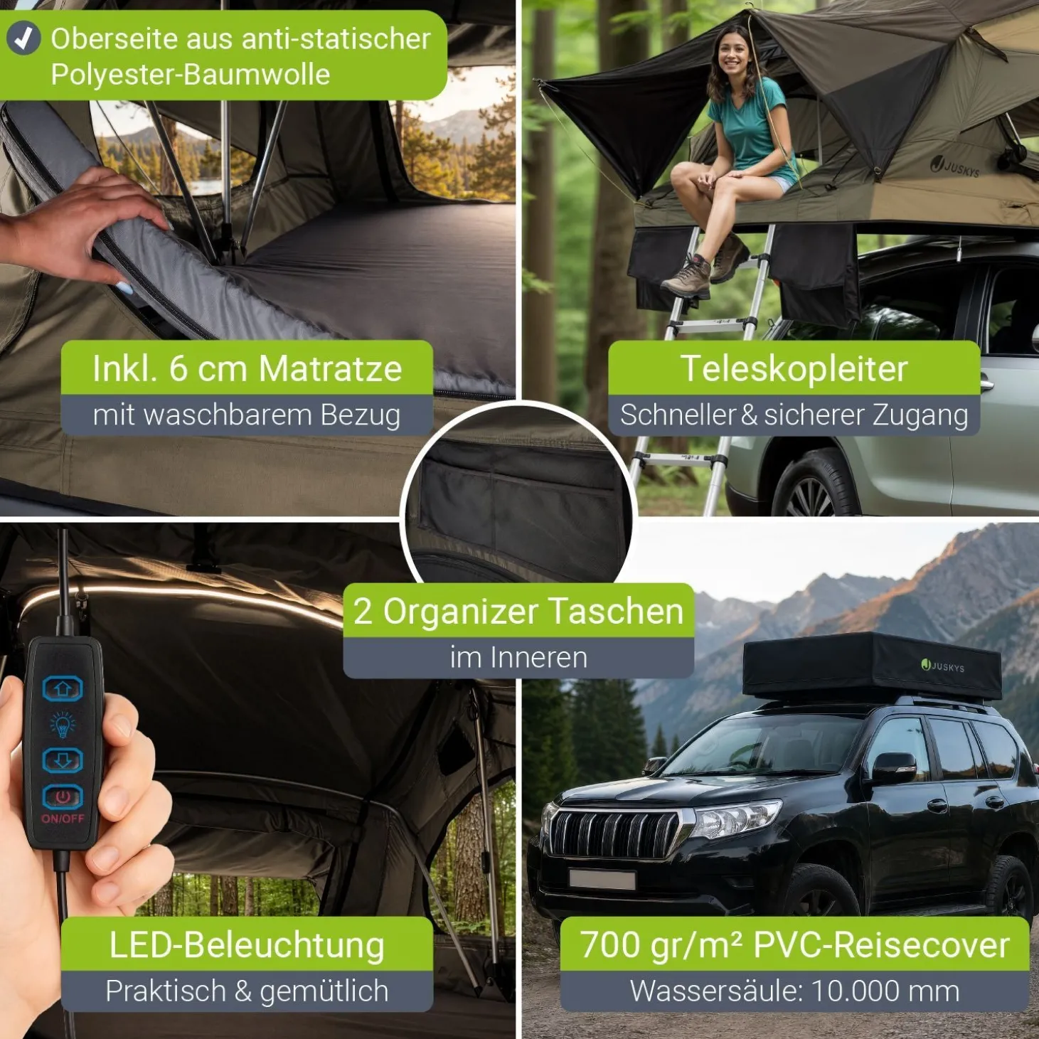 Dachzelt Lago für 2-3 Personen Autodachzelt für Camping & Roadtrips