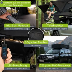 Dachzelt Lago für 2-3 Personen Autodachzelt für Camping & Roadtrips