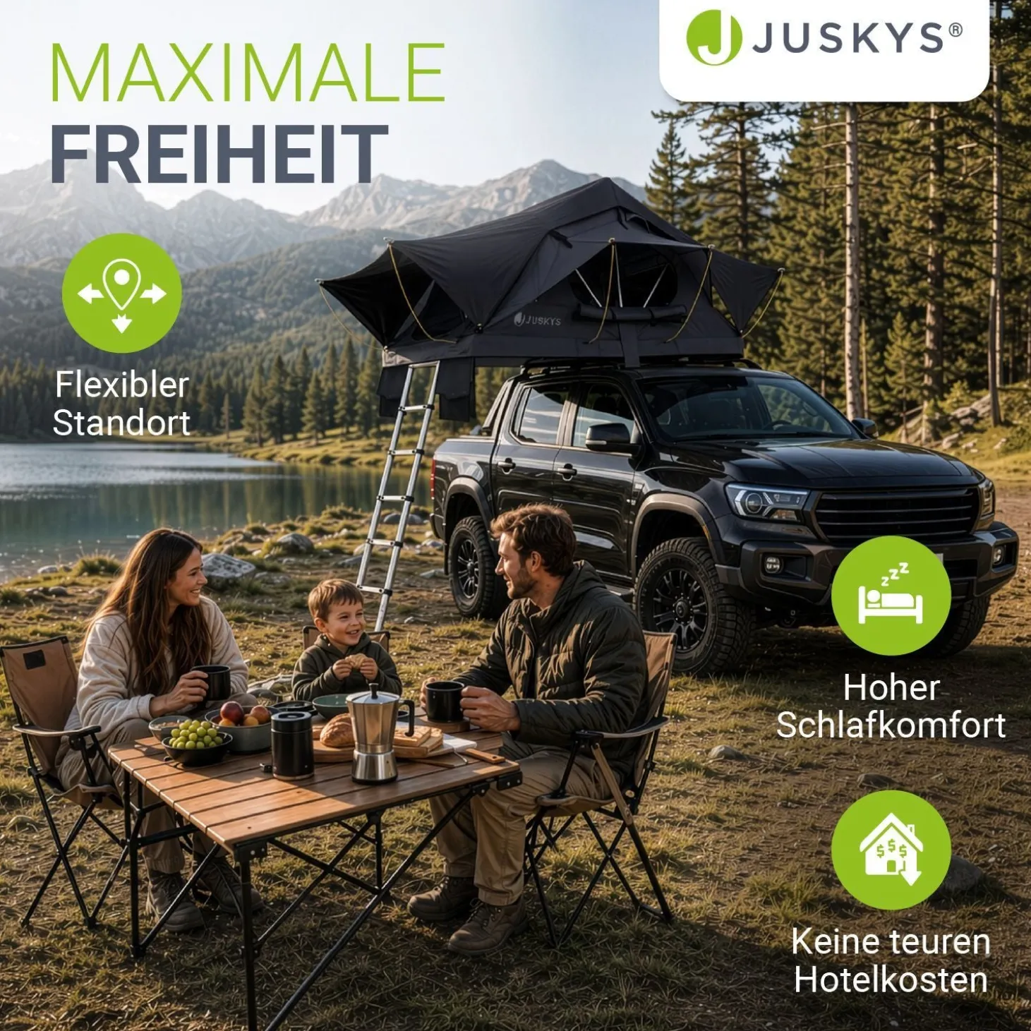 Dachzelt Lago für 2-3 Personen Autodachzelt für Camping & Roadtrips