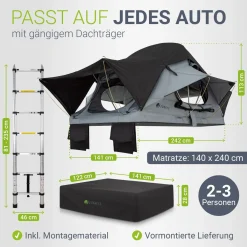 Dachzelt Lago für 2-3 Personen Autodachzelt für Camping & Roadtrips