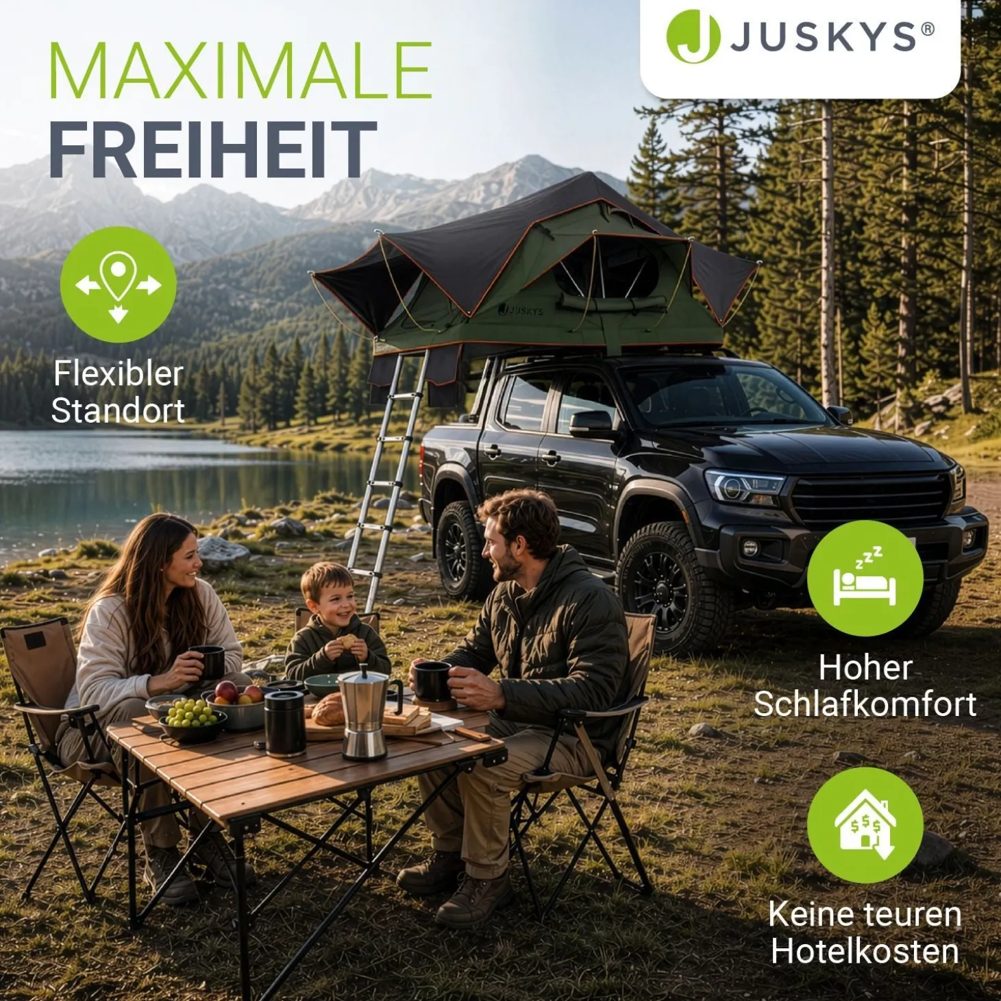 Dachzelt Lago für 2-3 Personen Autodachzelt für Camping & Roadtrips