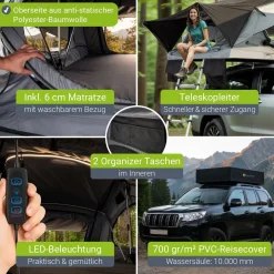 Dachzelt Lago für 2-3 Personen Autodachzelt für Camping & Roadtrips