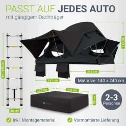 Dachzelt Lago für 2-3 Personen Autodachzelt für Camping & Roadtrips