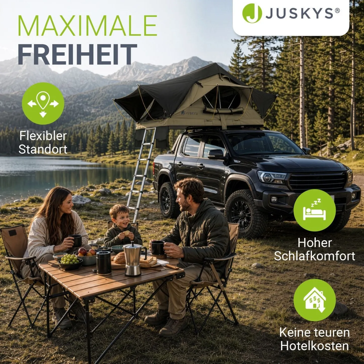 Dachzelt Lago für 2-3 Personen Autodachzelt für Camping & Roadtrips