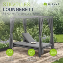 Doppel-Loungebett Kreta Outdoor Sonnenliege für 2 Personen mit Vorhängen, Dach & Rückenlehne
