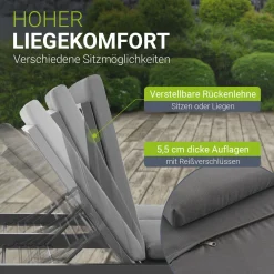 Doppel-Loungebett Kreta Outdoor Sonnenliege für 2 Personen mit Vorhängen, Dach & Rückenlehne