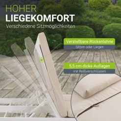 Doppel-Loungebett Kreta Outdoor Sonnenliege für 2 Personen mit Vorhängen, Dach & Rückenlehne