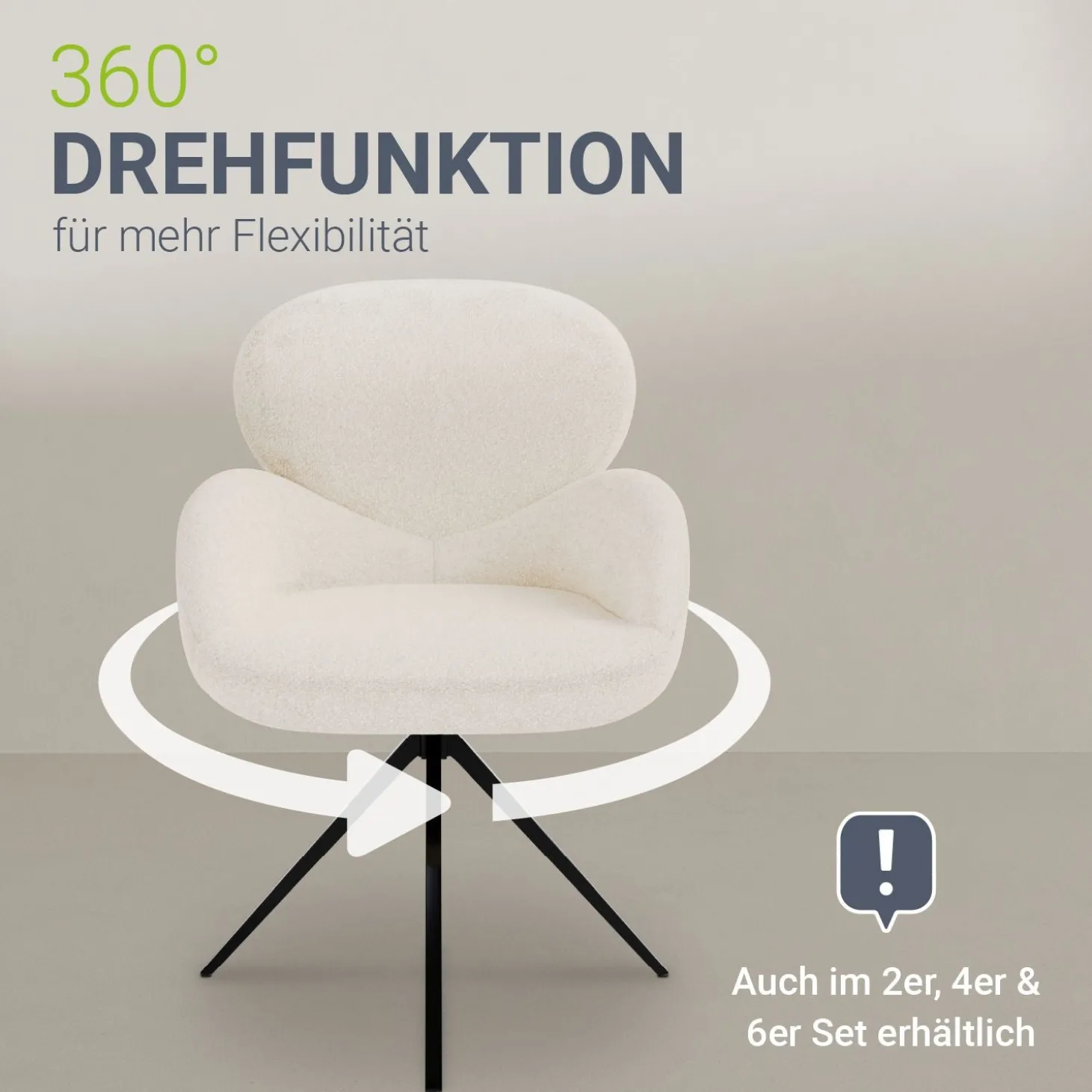 Drehstuhl Albano Esszimmerstuhl mit Drehfunktion und Bouclé Stoff