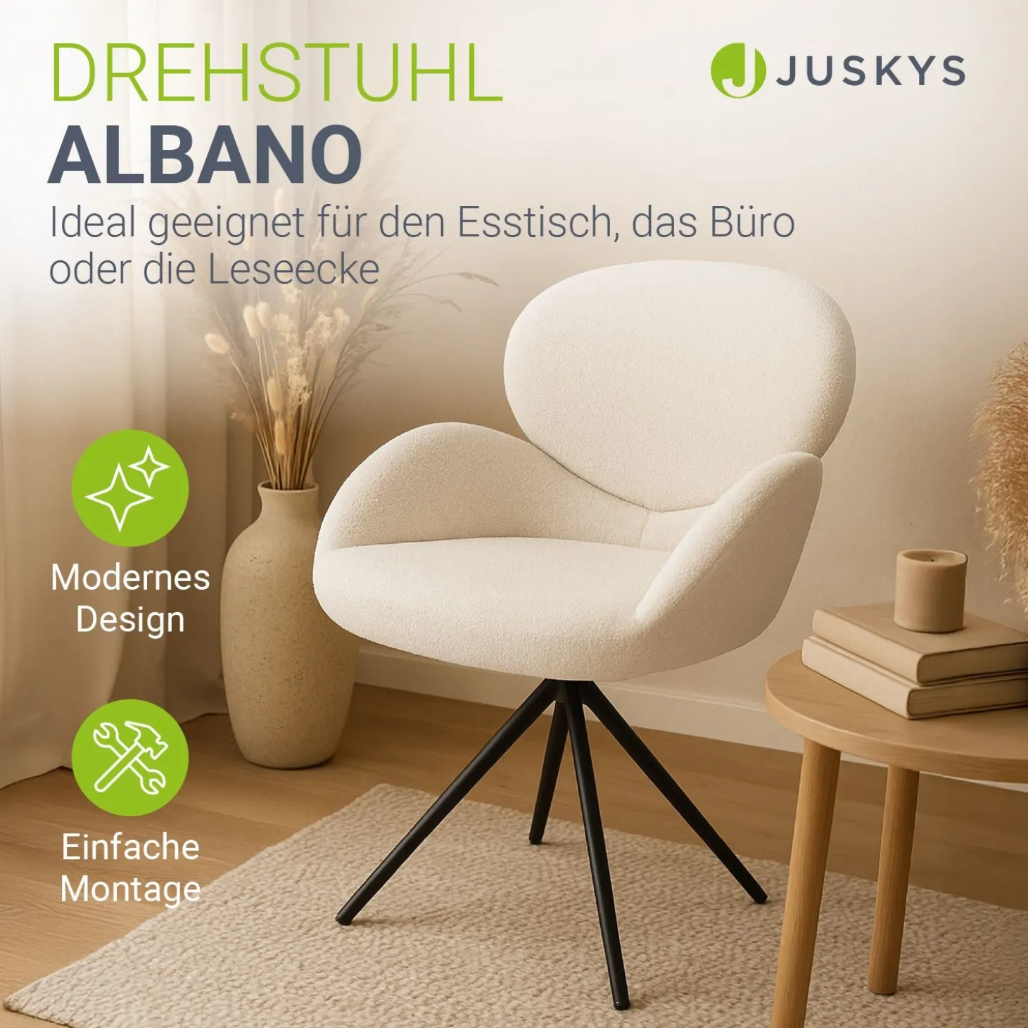 Drehstuhl Albano Esszimmerstuhl mit Drehfunktion und Bouclé Stoff